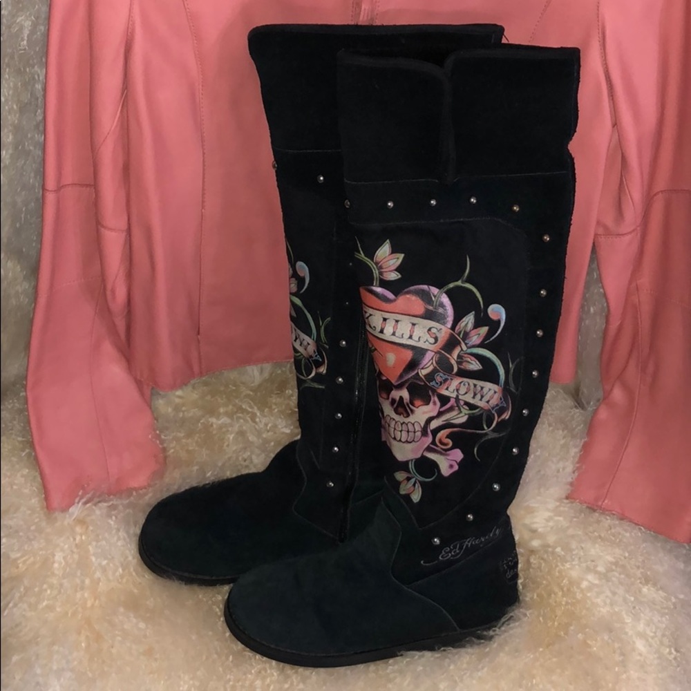 Don Ed Hardy “Love Kills Slowly” Black Suede Boots